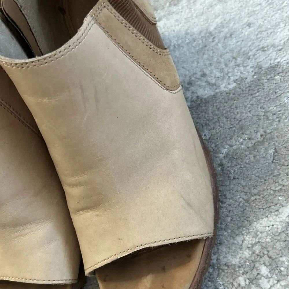 Sorel Nadia Ankle Booties Womens 7 Stacked Block Heel Peep Toe Leather Beige